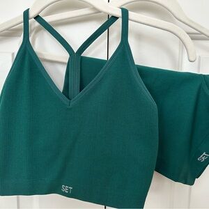 SET Active Teal Ribbed Strappy Sports Bra and Short Set